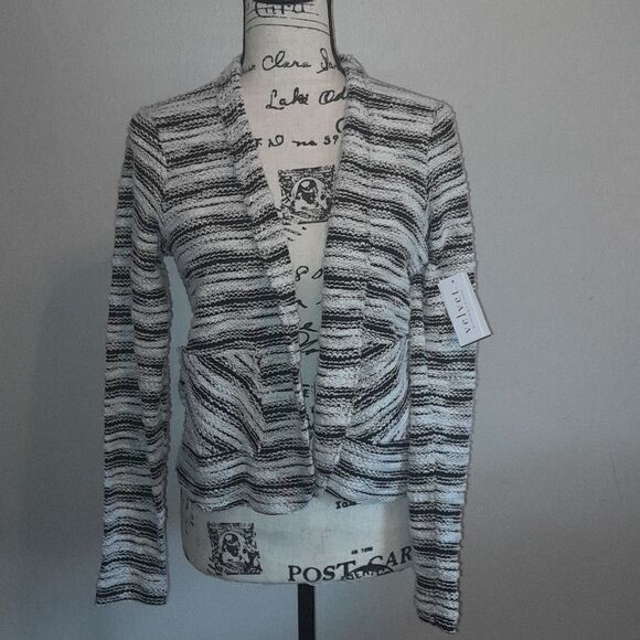 NWT VELVET BY GRAHAM & SPENCER BLACK/WHITE OPEN FRONT TWEED JACKET BLAZER SMALL - Picture 1 of 7
